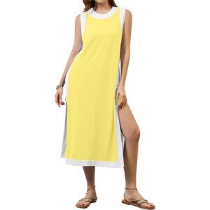 Women’s Color Block Maxi Dress 2 Piece Shorts Set Summer Boho Sleeveless